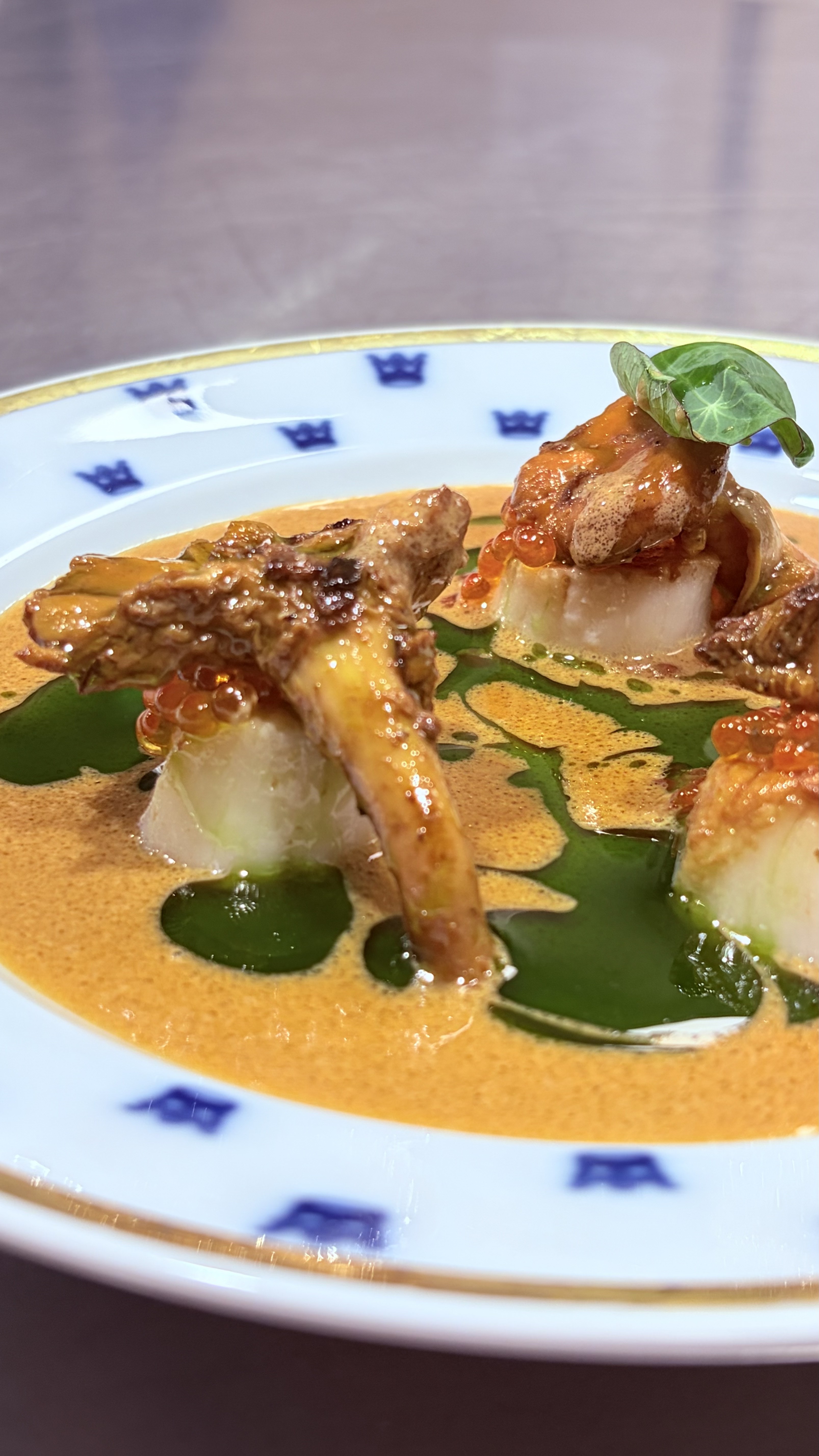 Scallop with shellfish bisque and trout roe